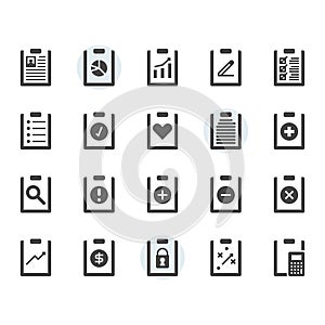 Clipboard related icon and symbol set in glyph design