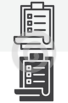 Clipboard task line and solid vector icon set