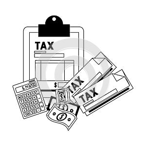Clipboard taxes with calculator and bills
