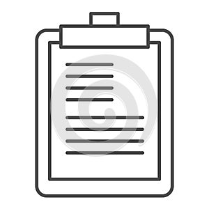 Clipboard thin line icon. Notepad, scheduler pad and paper for planning cases symbol, outline style pictogram on white