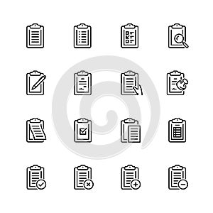 Clipboard icons in thin line style