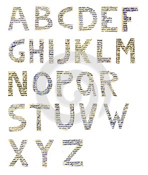 Clipped alphabet from text written with ink