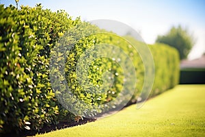 clipped boxwood hedge under bright midday sun