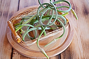 Clipped green garlic arrows.