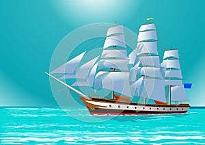 Clipper sailing tall ship, illustration