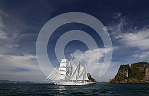 Clipper ship under full sail