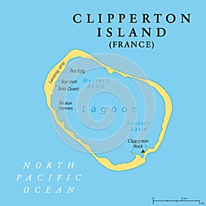 Clipperton Island, also known as Clipperton Atoll, political map