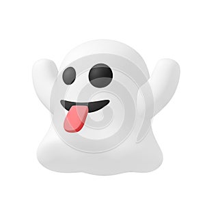 Clipping Path, Low poly cartoon ghost with mocking face, 3d rendering