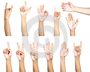 Clipping path of multiple female hand gesture isolated on white