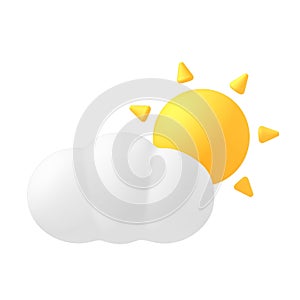 Clipping Path, Sun and Cloud weather icon symbol Low poly, 3d rendering