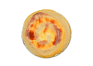 Clipping path, top view of egg tart isolated on white background