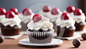 Clloseup Chocolate Cupcake on White Ceramic Plate in Cake Factor