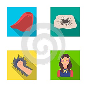 Cloak, red, clothes, and other web icon in flat style. Super, strength, girl, icons in set collection.