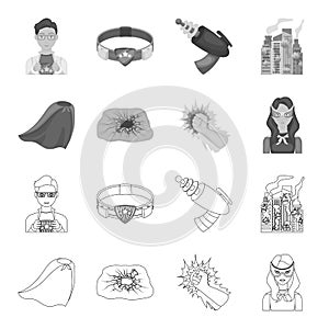 Cloak, red, clothes, and other web icon in flat style. Super, strength, girl, icons in set collection.