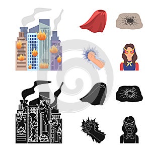 Cloak, red, clothes, and other web icon in flat style. Super, strength, girl, icons in set collection.