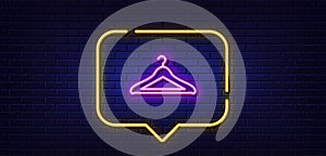 Cloakroom line icon. Hanger wardrobe sign. Neon light speech bubble. Vector