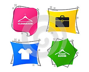 Cloakroom signs. Hanger wardrobe icons. Vector