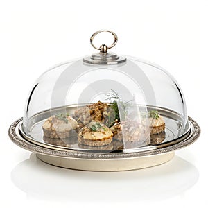 Cloche food tray isolated on white photo