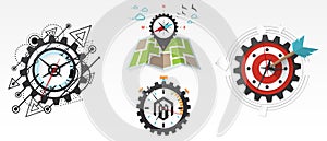 Clock abstract futuristic design, Time gear. Map and compass, Market clock with an arrow, marketing target concept