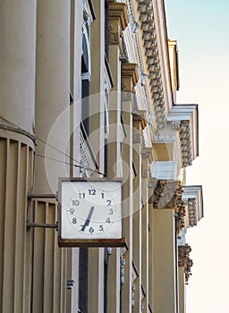 A clock in the administrative building of Irkutsk city. photo