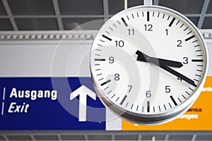 Clock at the airport in Frankfurt Germany