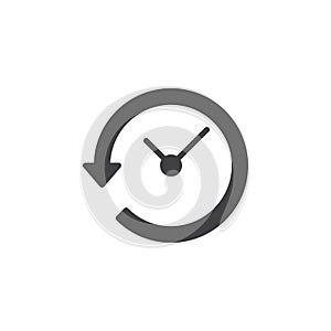 Clock with arrow around icon vector, filled flat sign, solid pictogram isolated on white.