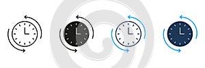 Clock With Arrows Line And Solid Icon Set. Time Management, Scheduling, And Process Rotation Symbol Collection