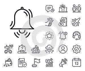 Clock bell line icon. Alarm sign. Salaryman, gender equality and alert bell. Vector