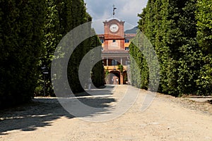 The clock building inside the park of the royal villa of Marlia