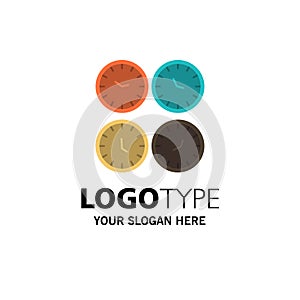 Clock, Business, Clocks, Office Clocks, Time Zone, Wall Clocks, World Time Business Logo Template. Flat Color