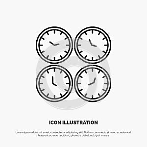 Clock, Business, Clocks, Office Clocks, Time Zone, Wall Clocks, World Time Line Icon Vector