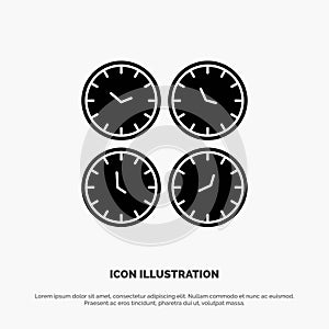 Clock, Business, Clocks, Office Clocks, Time Zone, Wall Clocks, World Time solid Glyph Icon vector