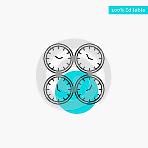 Clock, Business, Clocks, Office Clocks, Time Zone, Wall Clocks, World Time turquoise highlight circle point Vector icon