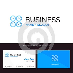 Clock, Business, Clocks, Office Clocks, Time Zone, Wall Clocks, World Time Blue Business logo and Business Card Template. Front