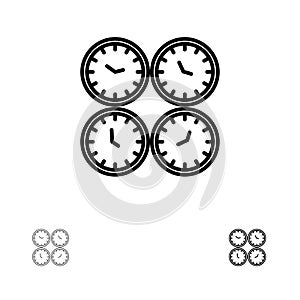 Clock, Business, Clocks, Office Clocks, Time Zone, Wall Clocks, World Time Bold and thin black line icon set