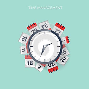 Clock and calendar. Time management concept background.