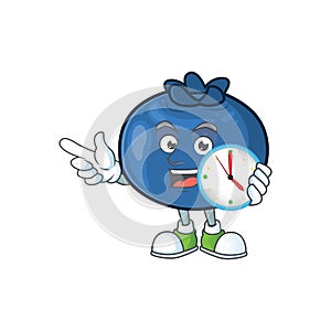 With clock cartoon funny blueberry fruit with mascot