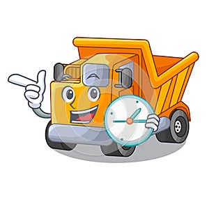 With clock cartoon truck transportation on the road