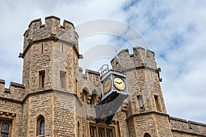 Clock in center of Waterloo Block building, Tower of London, England, UK