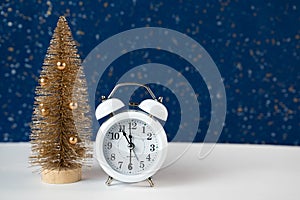 Clock and Christmas Tree. New Year Countdown Concept