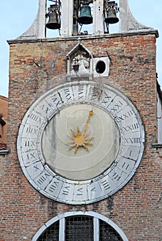 Clock of the Church of San Giacomo di Rialto in San Polo district. Supposedly, one of the oldest churches in Venice