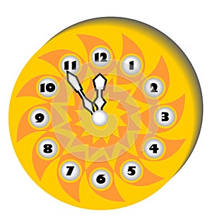 Clock with a clockface in the form of the sun