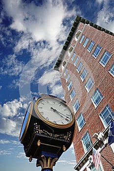 Clock on the corner of Court St and Main St in downtown Greenville SC photo