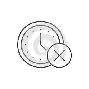 Clock with cross mark, canceling appointment, deadline lineal icon. Time management symbol design.