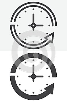 Clock cycle line and solid vector icon set