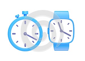 Clock 3d render icon set - simple alarm timer concept, red retro style alarmclock