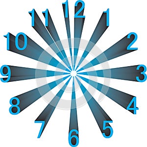 Clock dial blue to black gradient numbers on transparent background