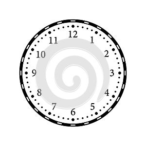 Clock dial face. Round watch face with numbers. Template of clock dial isolated on white background. Design of clockface for wall photo