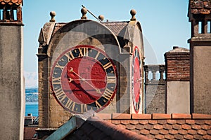 Clock of the Diesse Tower in NeuchÃ¢tel Switzerland