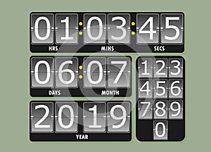 Clock digital show date time and year 2019,illustration .